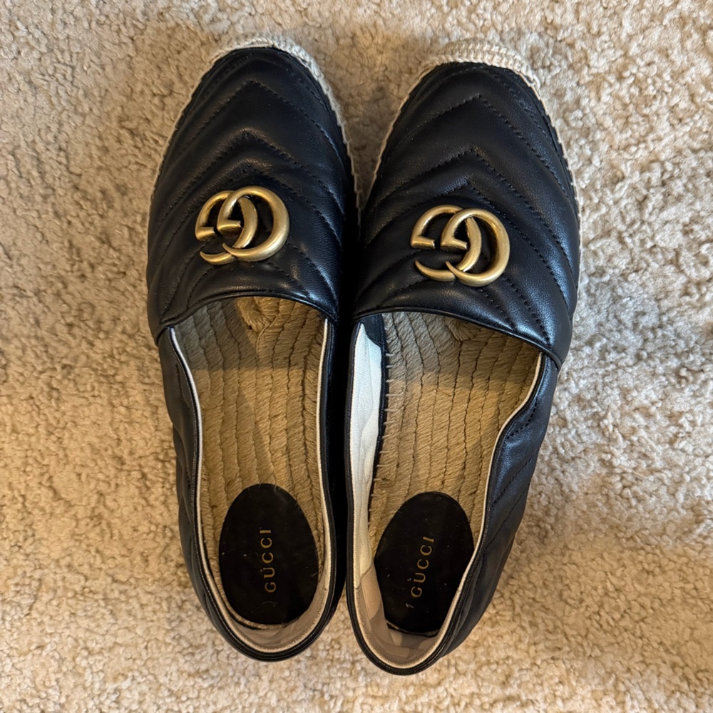 Gucci Black Leather Espadrilles - Size 9